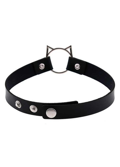 Ошейник "Кошечка" черного цвета Садо-мазо. Кожаный ошейник на шею с металлическим кольцом и кошачьими ушками China (360603655)