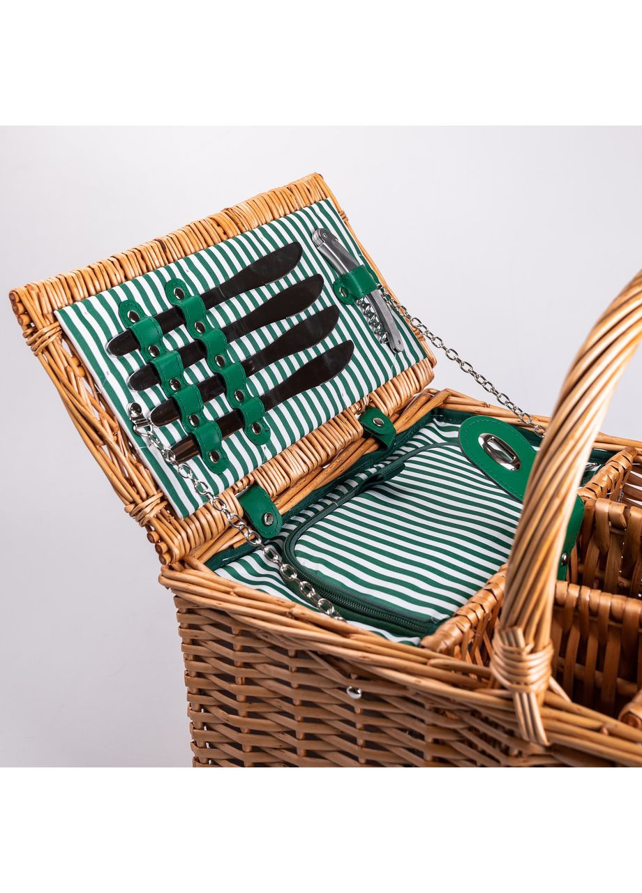 Корзина плетеная для пикника с посудой на 4 персоны ротанг набор столовых приборов для кемпинга туристический набор ProDobro (364190587)