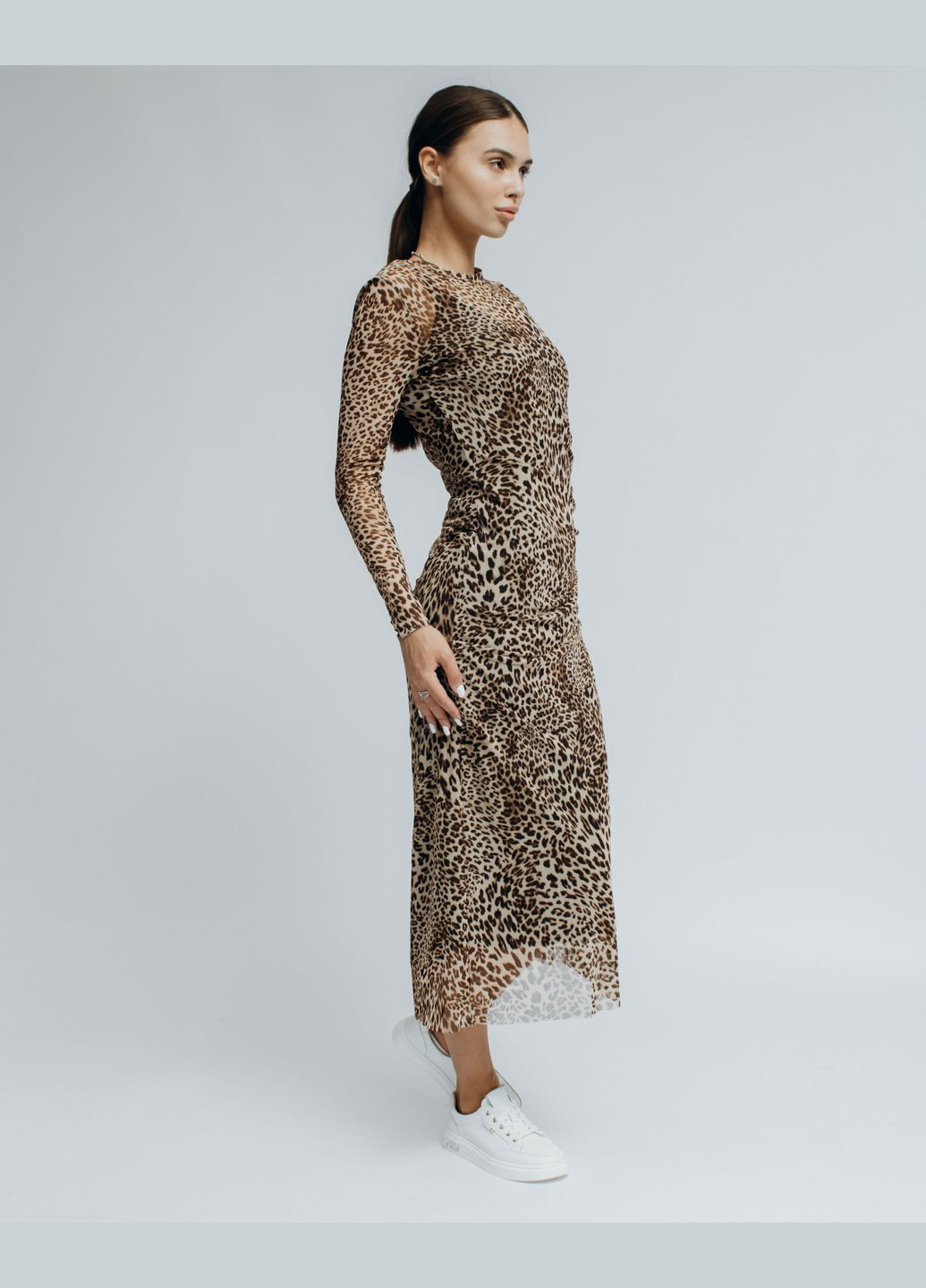 Комбинированное кэжуал платье длинное в обтяжку леопардовое Samsara