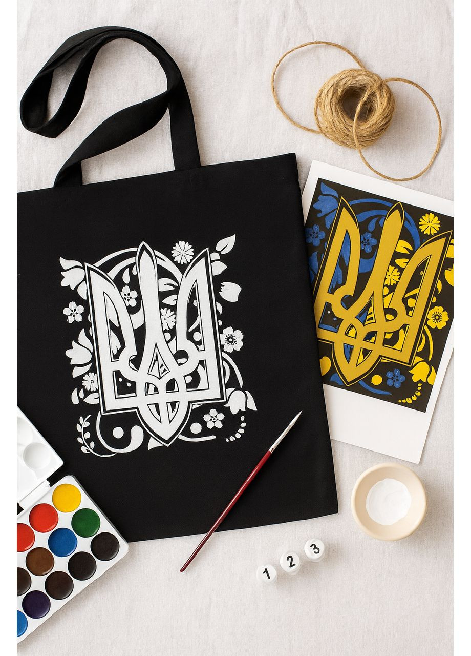 Набір екосумка-розмальовка чорна „Тризуб“ бавовна 240 г/м2 38х42см Rosa Talent (362660481)