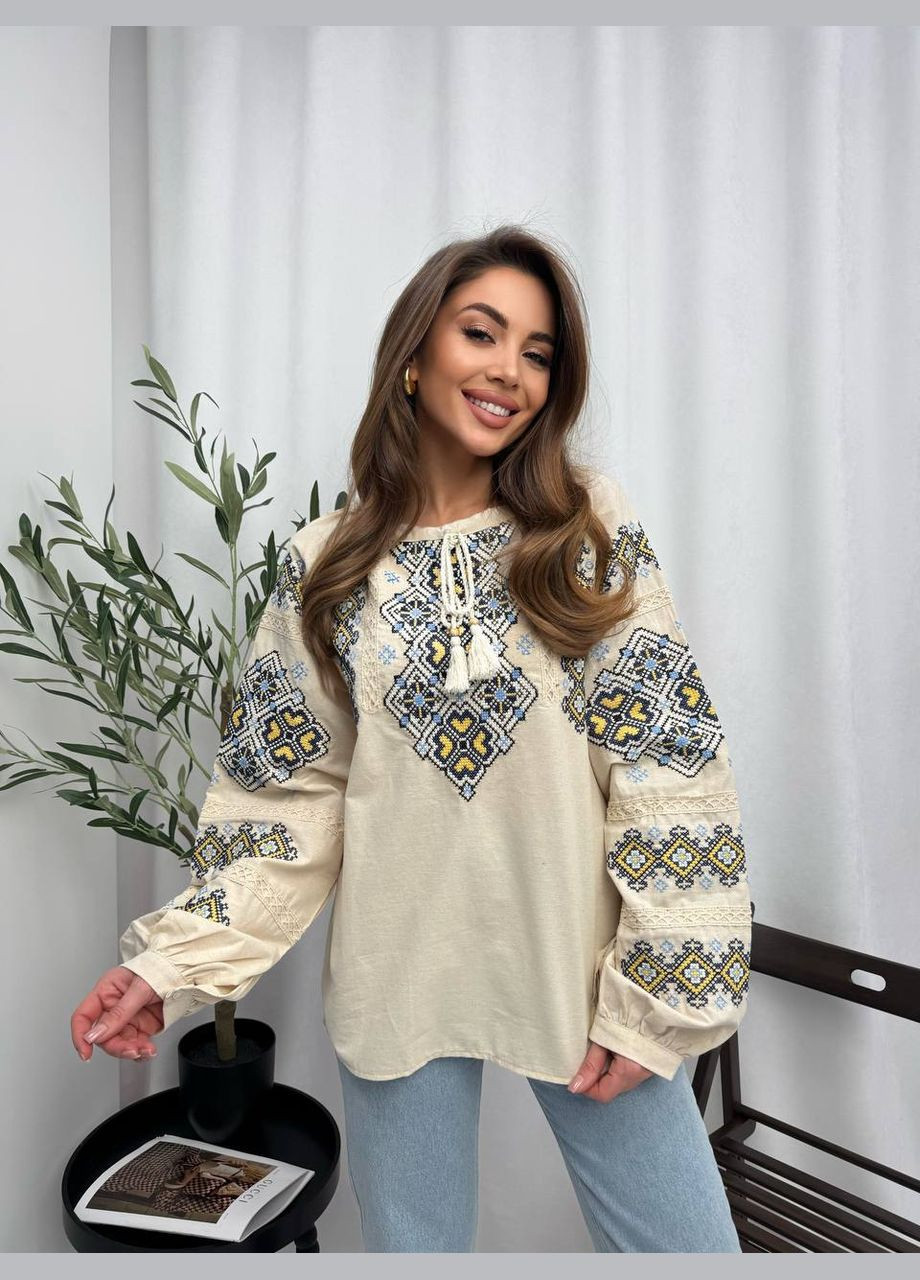 Бежевая вишиванка женская ESQ хлопок (317864307)