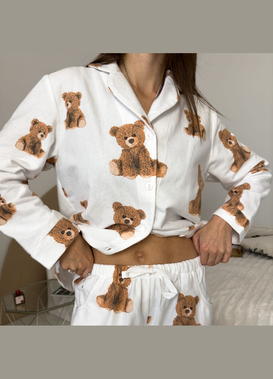 Бордова піжама (сорочка+штани) жіноча тепла фланель біла тедді f46p Cosy