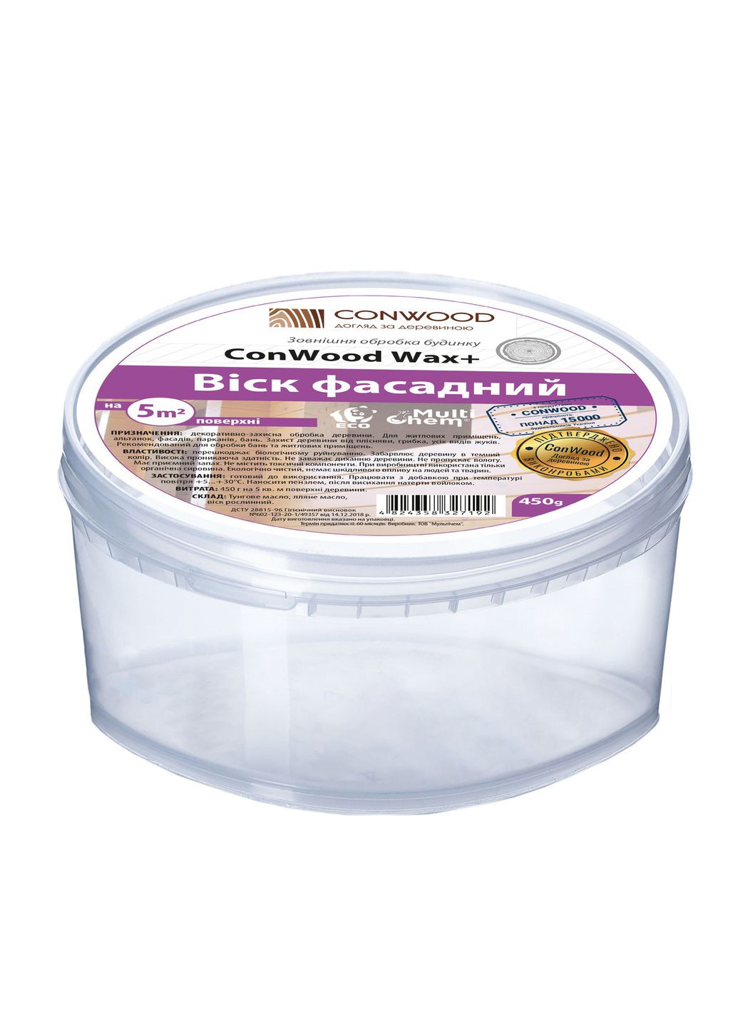 Воск для древесины наружные работы ConWood Wax+ Premium, 450 г Multichem (363131622)