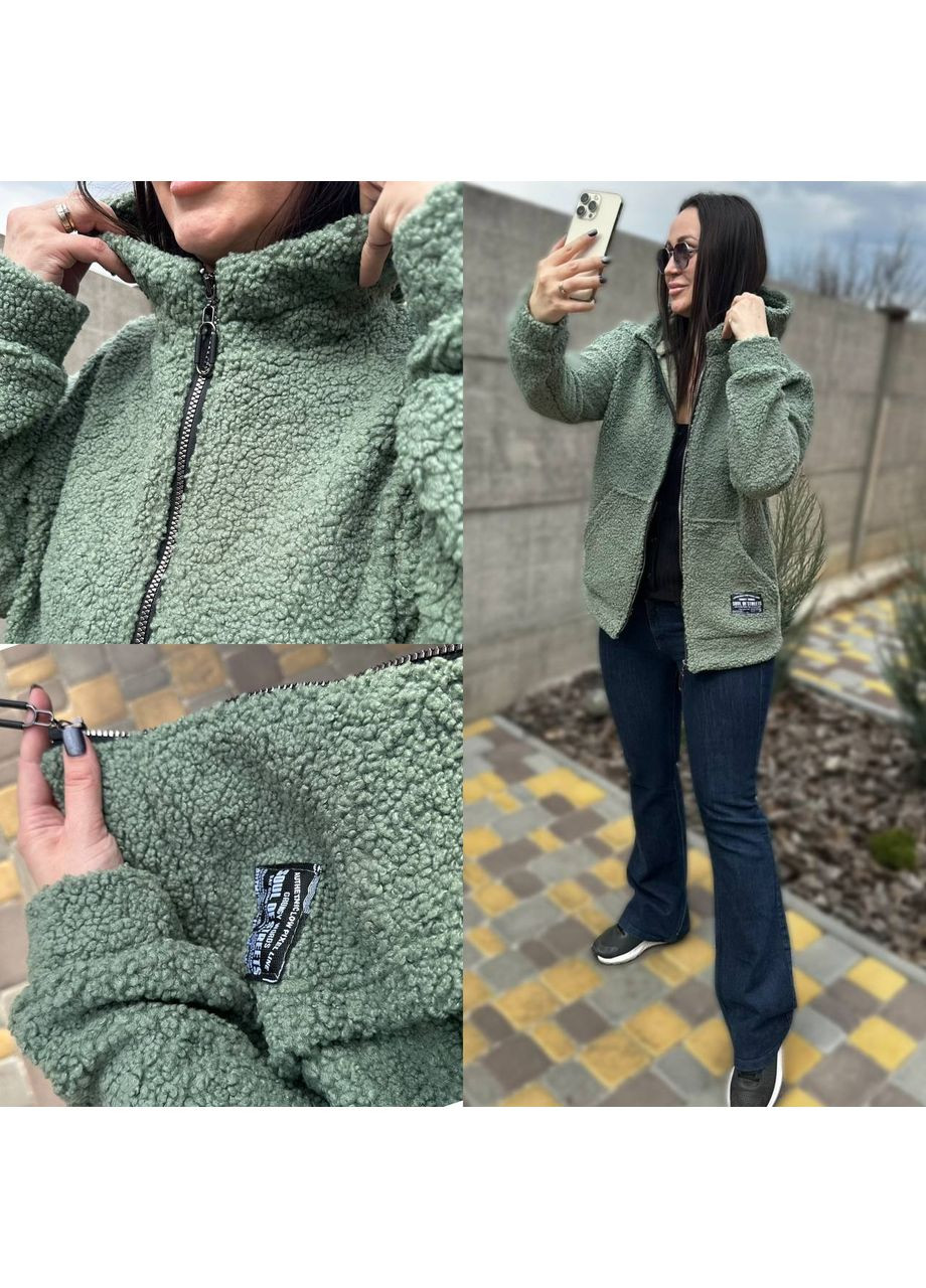 Оливкова куртка тедді,без підкладки з капюшоном на блискавці Україна