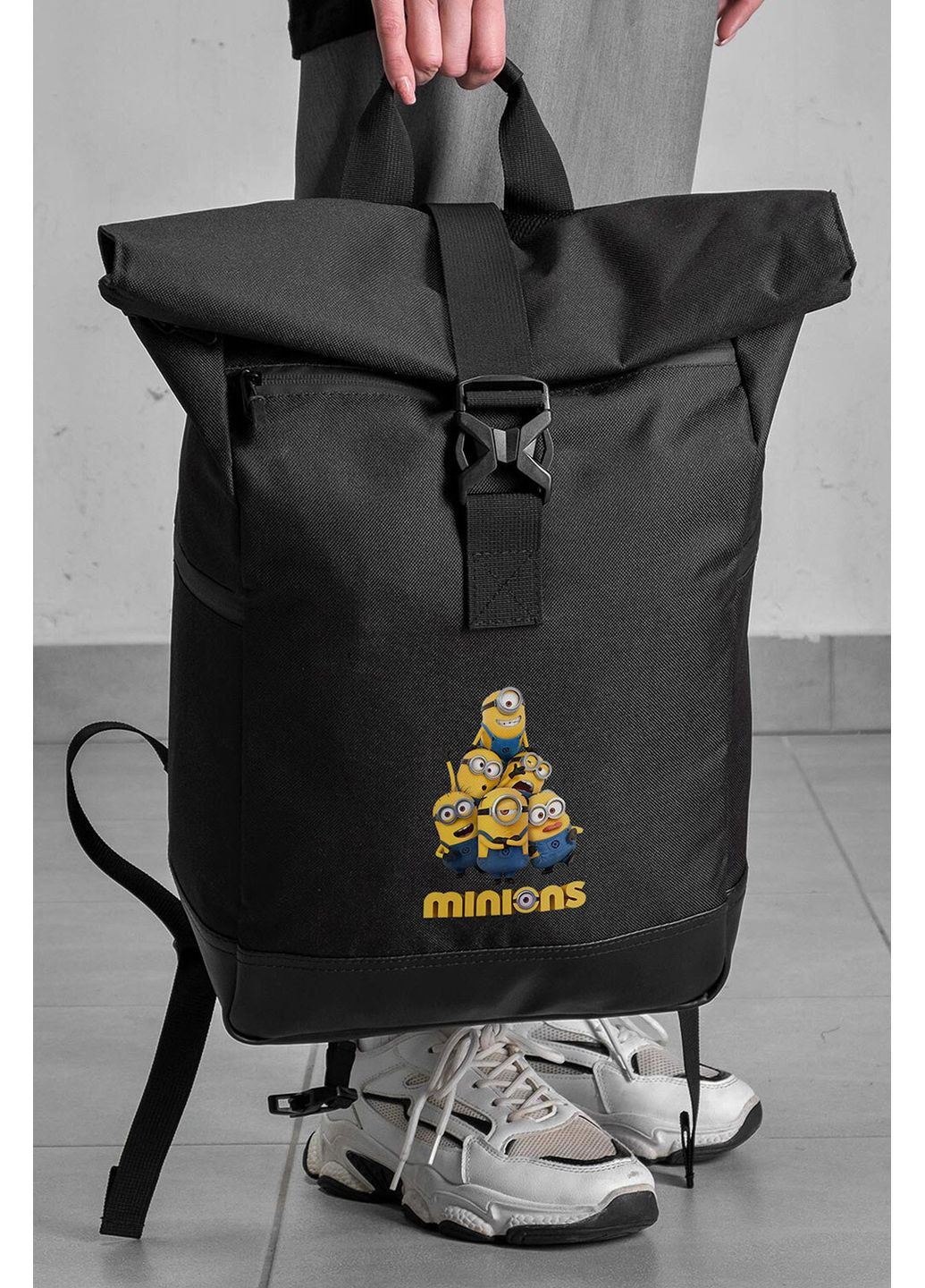 Повседневный Рюкзак Роллтоп Школьный Для Девочки С Принтом Миньоны Black Without (360655491)