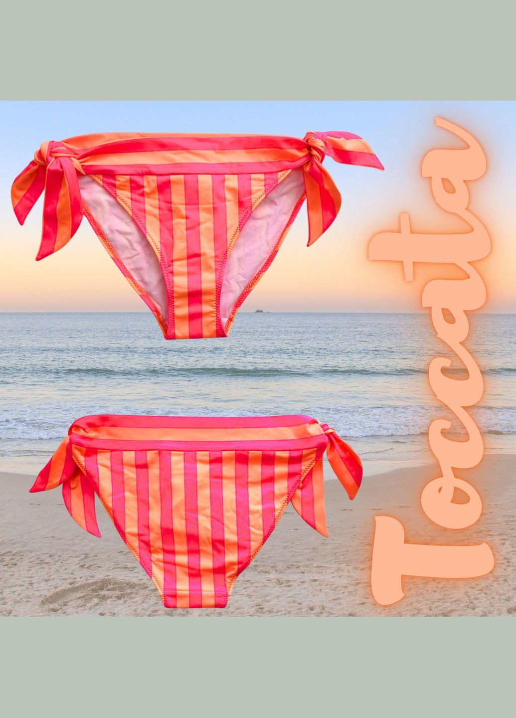 Оранжевый раздельный купальник формованный коп на каркасной поддержке и плавки на завязках оранжевый в полоску angela bsg - 014 Toccata