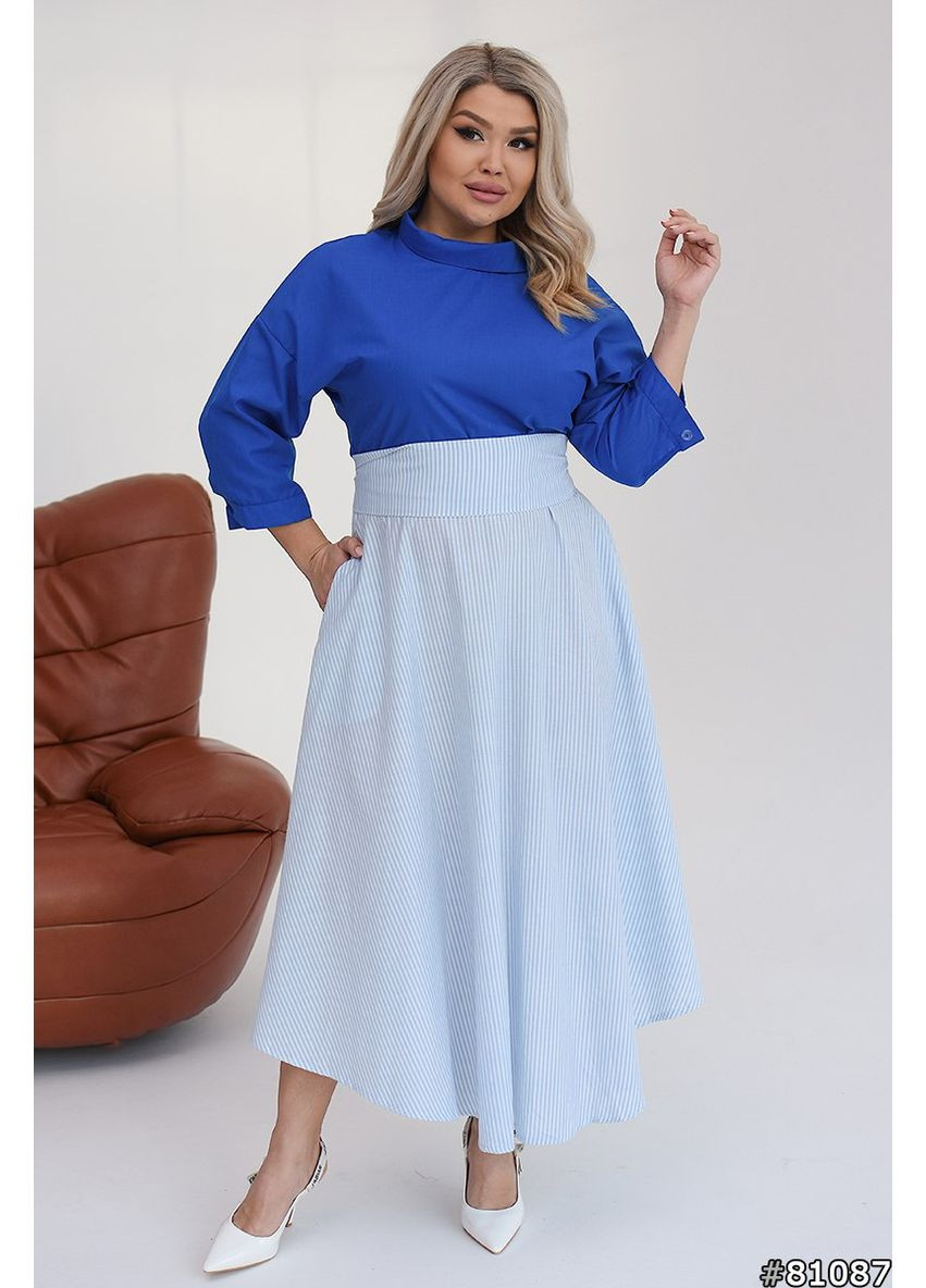 Синее праздничный, повседневный женское платье меди а-силуэт Avanti в полоску