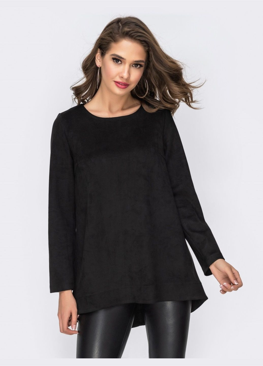 Чорний вільний світшот з подовженою спинкою чорний Dressa однотонний (369608244)