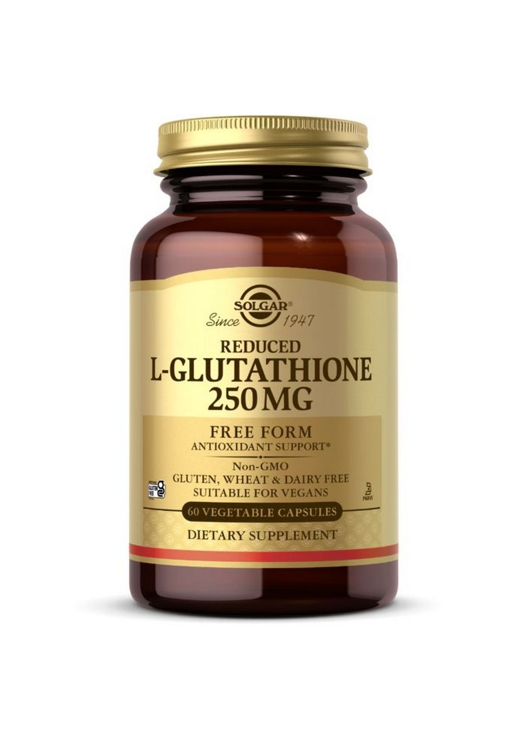 Натуральная добавка Reduced L-Glutathione 250 mg, 60 вегакапсул Solgar (293342937)