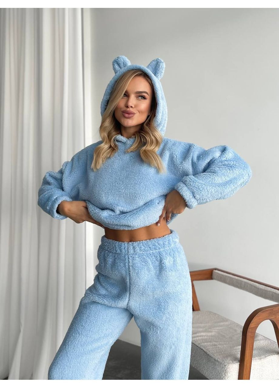 Жіночий махровий домашній костюм блакитного кольору 35615 No Brand (366062488)