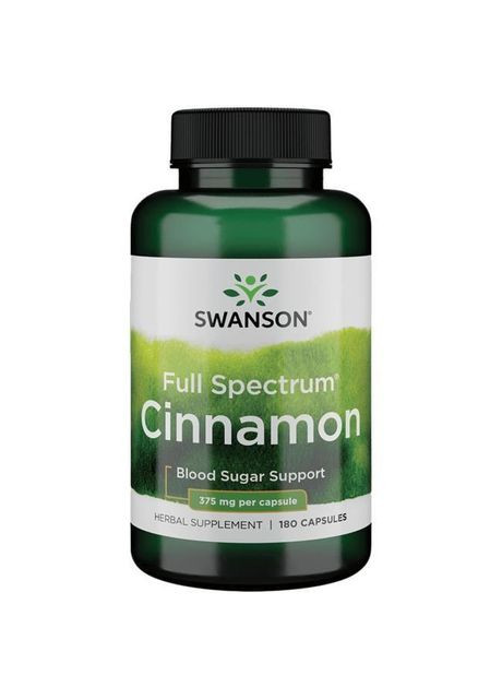 Кориця повного спектру, Cinnamon,, 375 мг, 180 капсул Swanson (364311133)