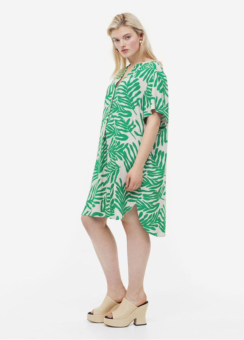 Комбинированное кэжуал платье из вискозы H&M однотонное