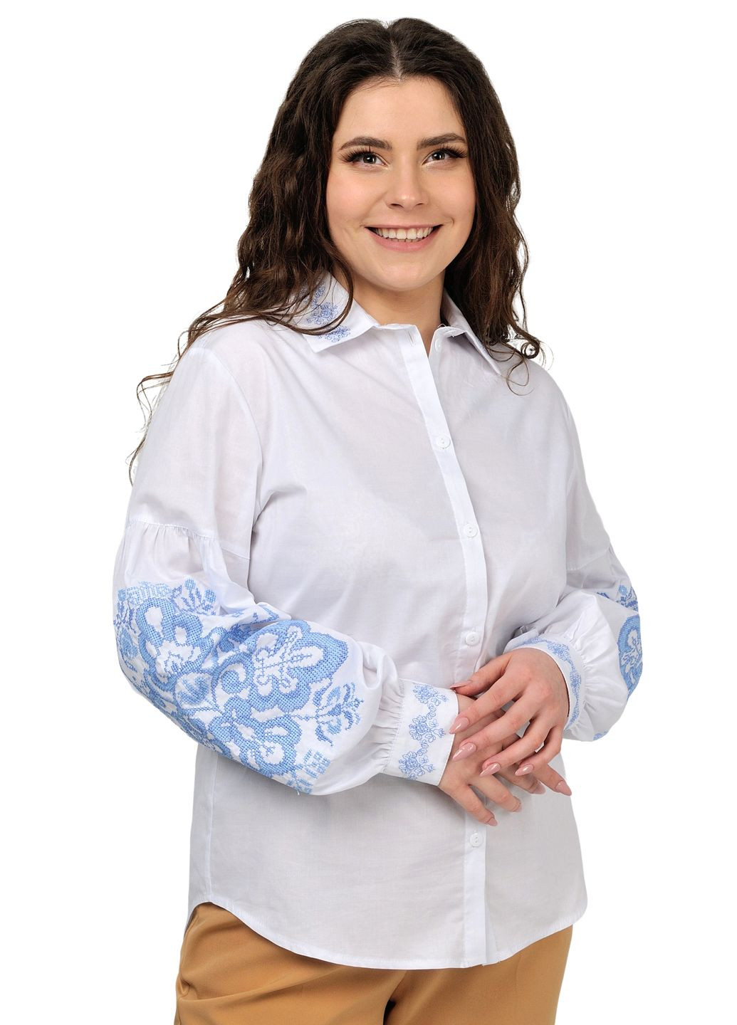 Женская коттоновая вышиванка (белая с голубой вышивкой) Golfstream (285813989)