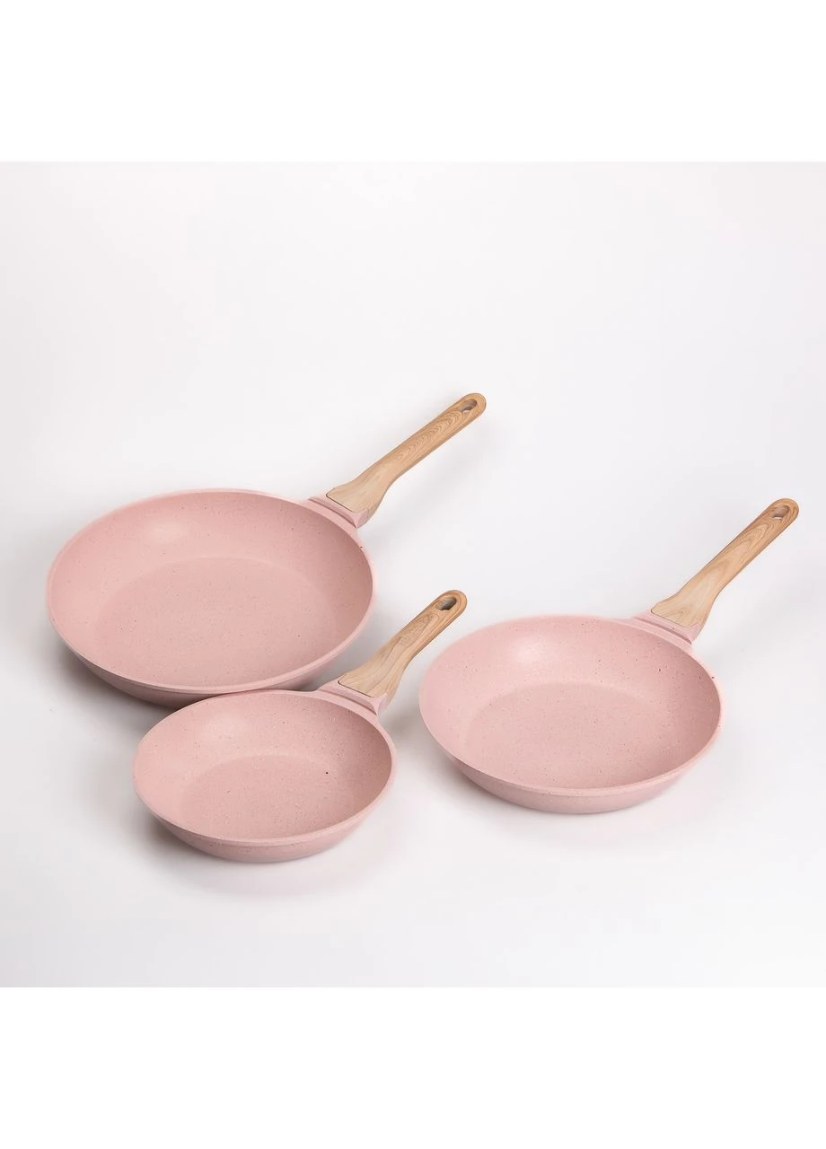 Набір сковорідок 3 шт. з товстим дном і антипригарним покриттям для всіх типів плит, рожеві MGC (367724615)