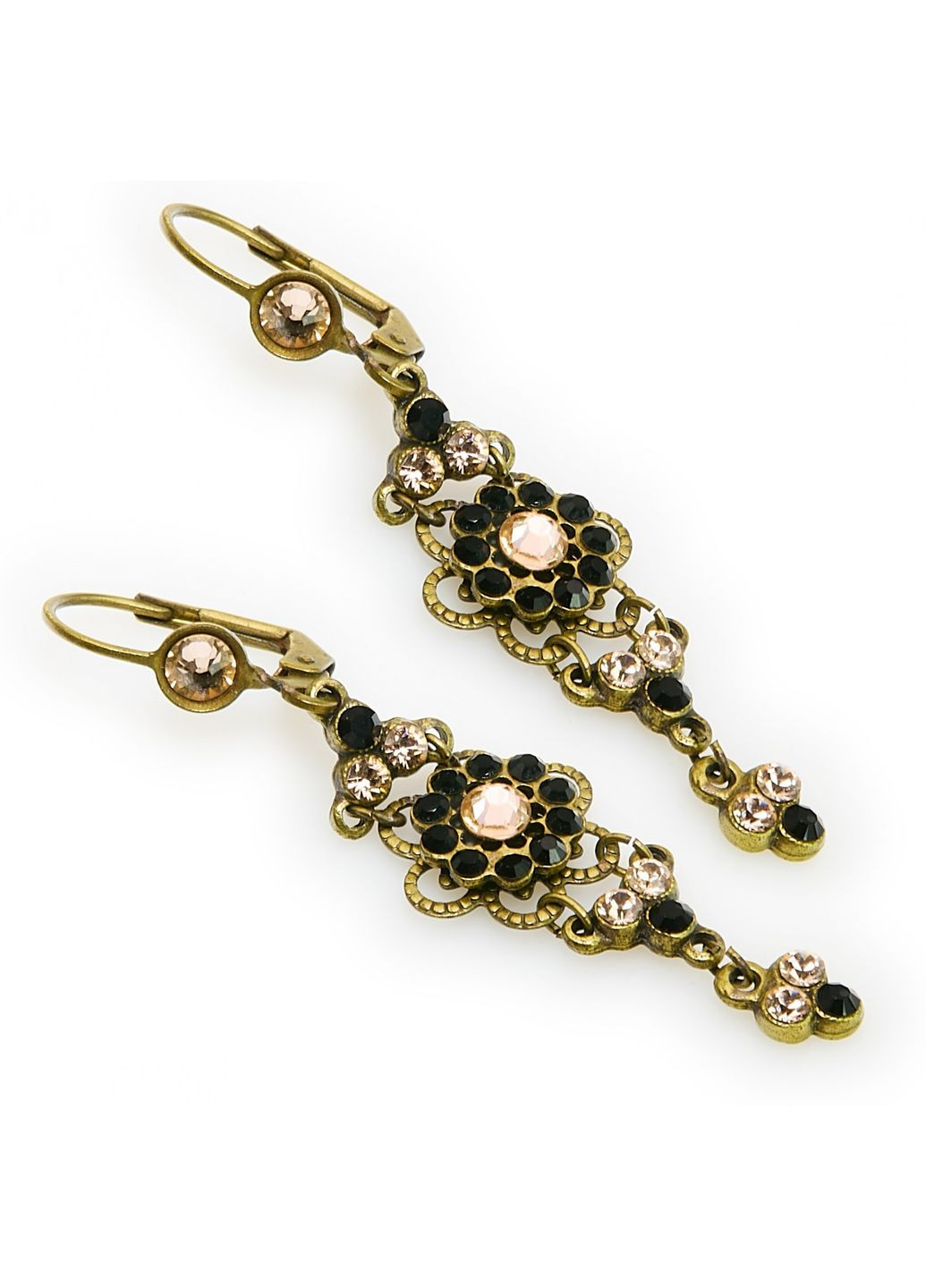 Сережки Romantic з квітами з кристалів Swarovski чорно-рожевого кольору Michal Negrin (346262802)