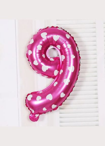 Кулька цифра 9 фольгована з сердечками 32 дюйма рожевий Jannet кулька (333340237)