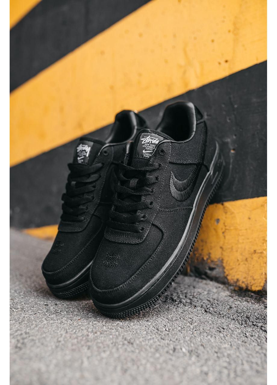 Чорні Осінні кросівки чоловічі nike air force 1 black x stussy найк аір форс 1 преміум No Brand