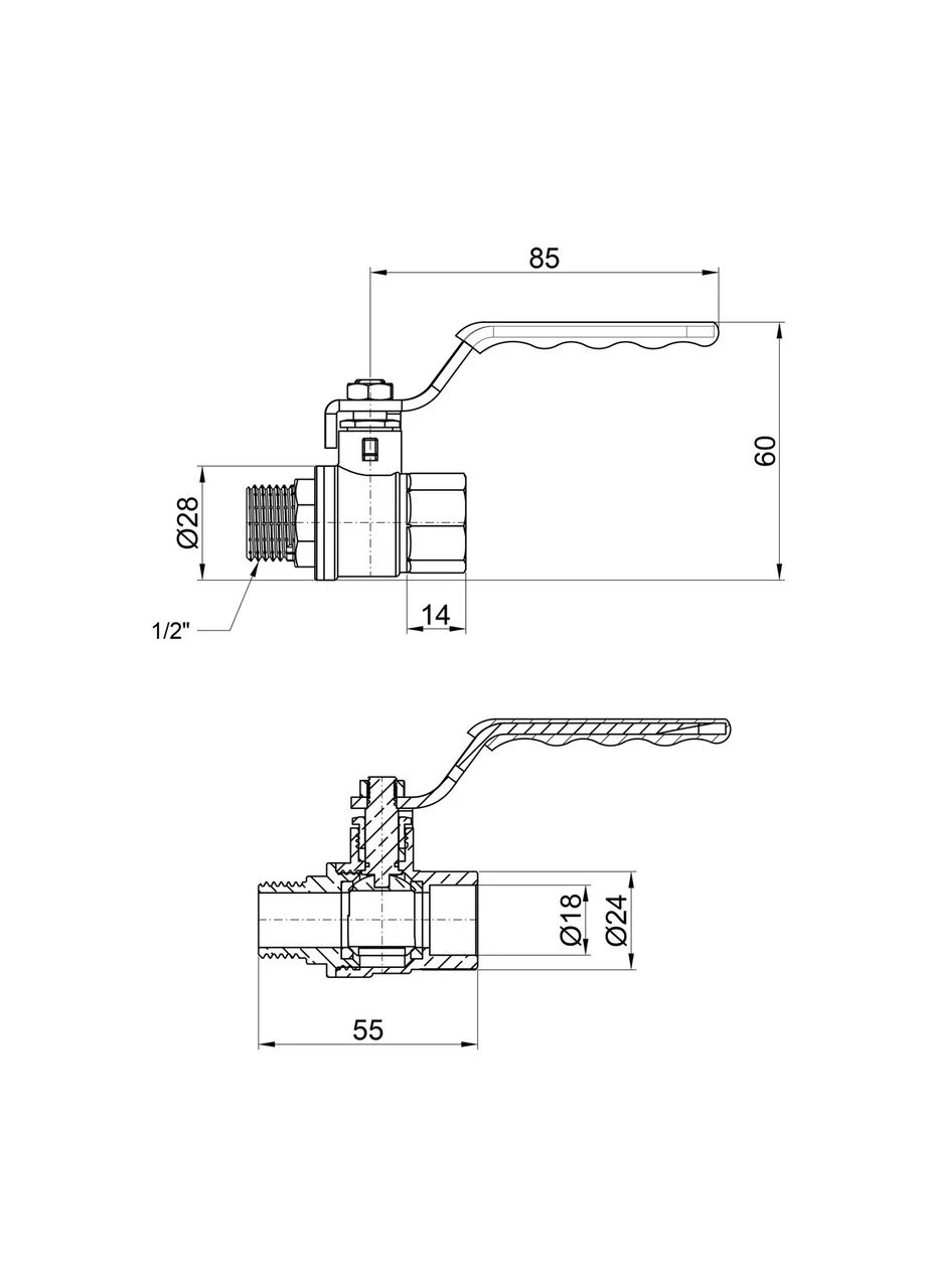Кран кульовий Standart 1/2" ВН для води (важіль) SD605NW15PN40 Thermo Alliance (396805796)