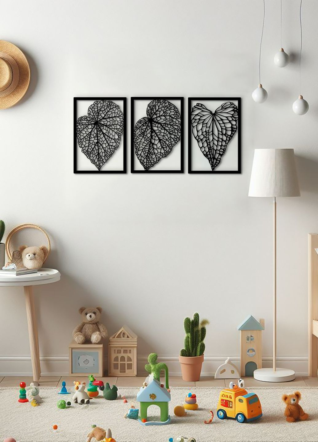 Декор в комнату, интерьерная картина на стену "Листочки модульные", стиль минимализм 60х135 см Woodyard (292112658)