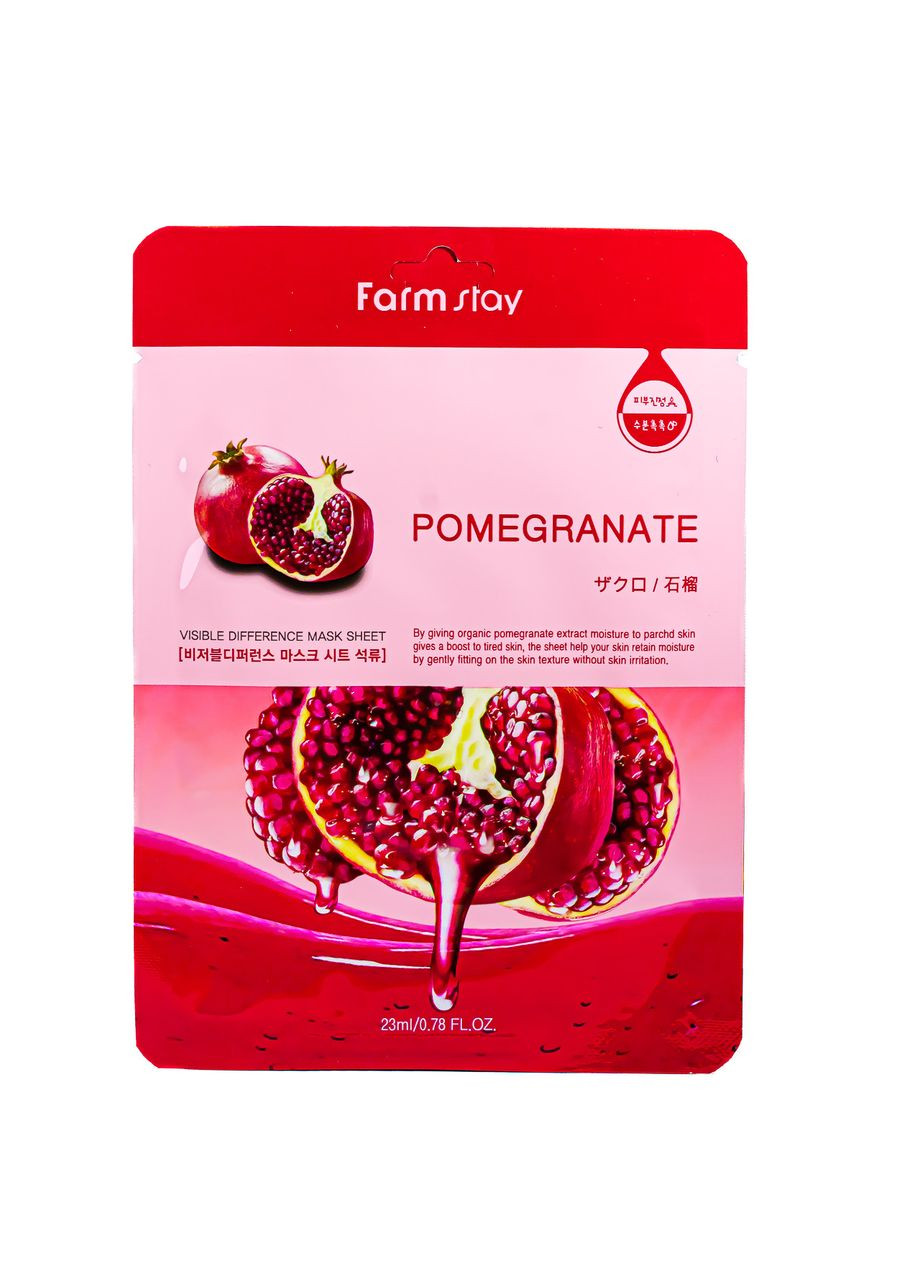 Тканинна маска для обличчя зволожуюча Pomegranate з екстрактом граната 23 мл FarmStay (367986119)