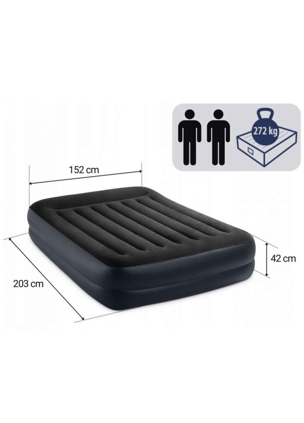 Надувная кровать 203 x 152 x 42 см 64124 PILLOW REST Intex (344559439)