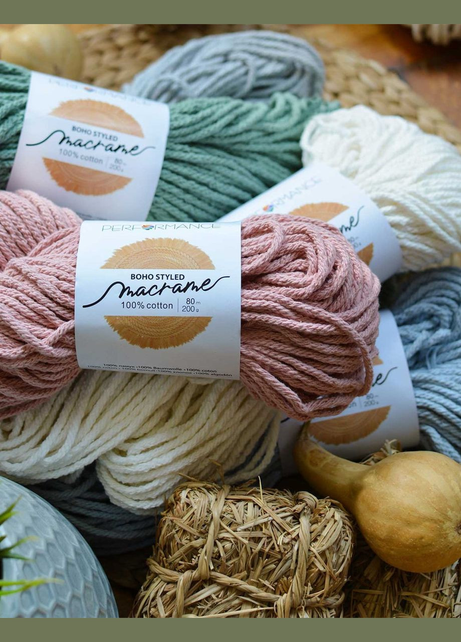 Macrame Boho Styled № 2005 холодний сірий- пряжа для плетіння й декору 5мм PerForMance (365830074)