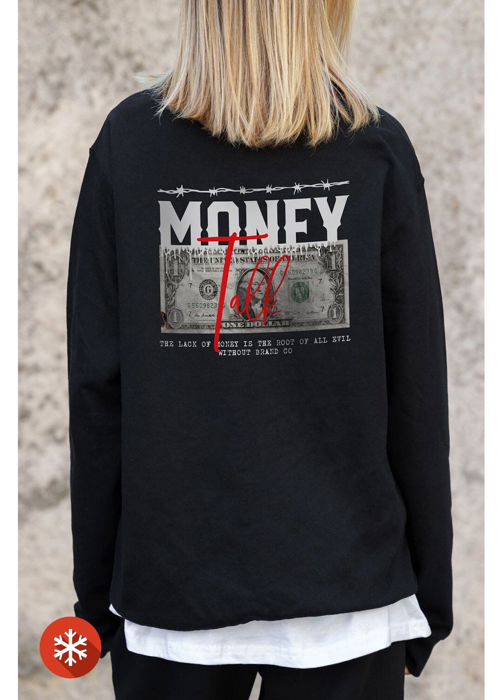 Черный женский утепленный оверсайз свитшот на флисе с принтом talk black Without рисунок (372520042)