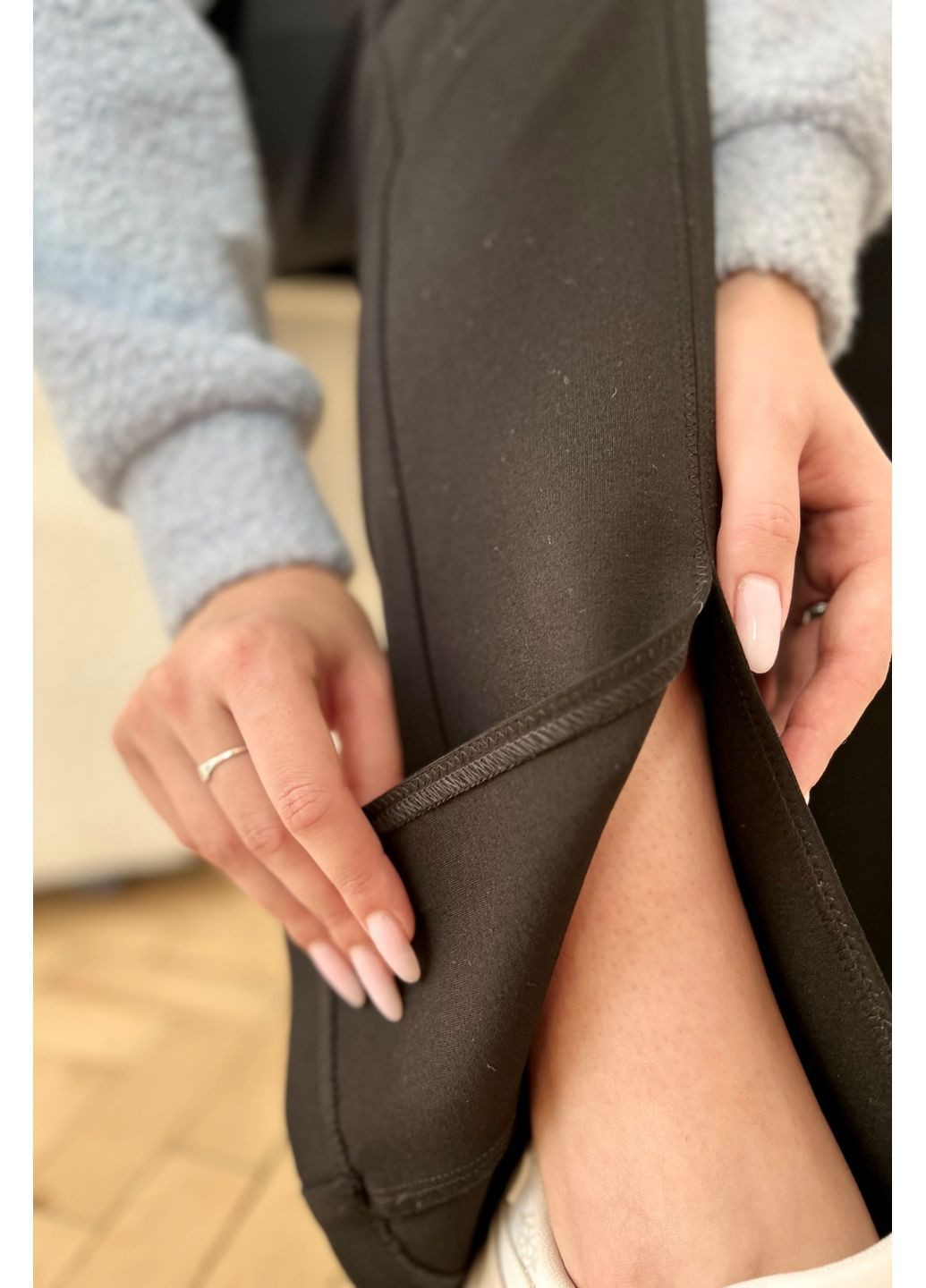 Елегантні штани на флісі для вагітних трикотажні чорні Dianora (367602408)