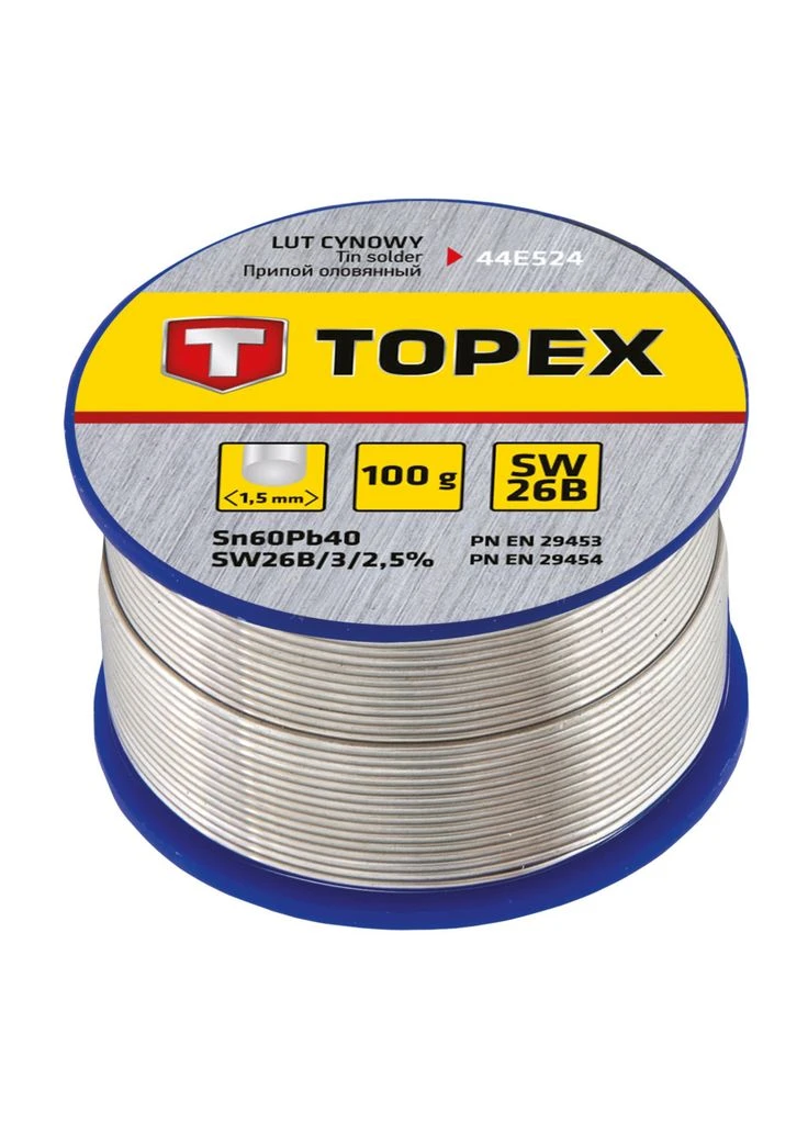 Припій для пайки олов'яний 60%Sn, дрiт 1.5 мм,100 г (44E524) Topex (387591480)