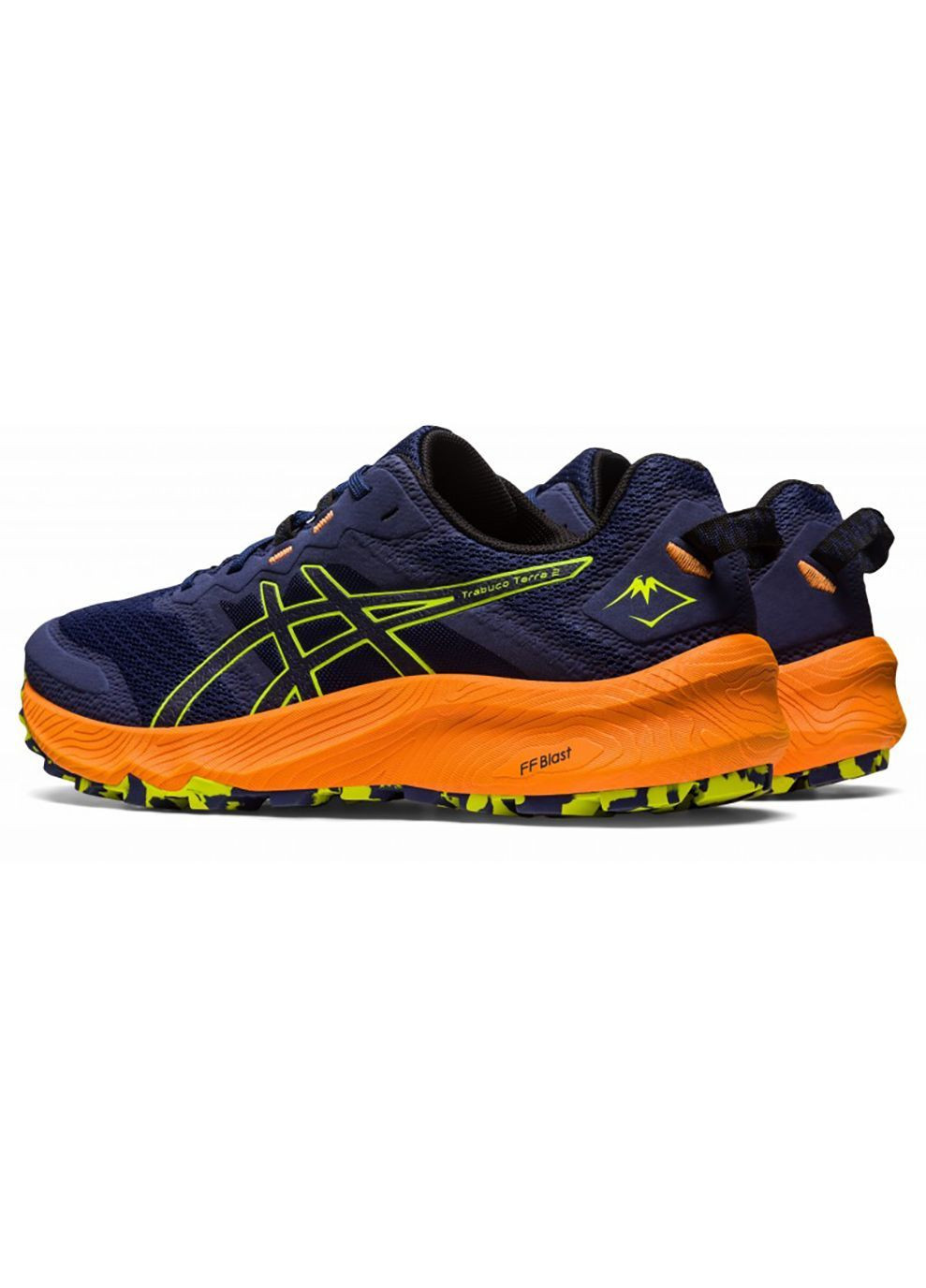 Комбіновані Осінні чоловічі кросівки для бігу trabuco terra 2 синій. зелений. помаранчевий Asics
