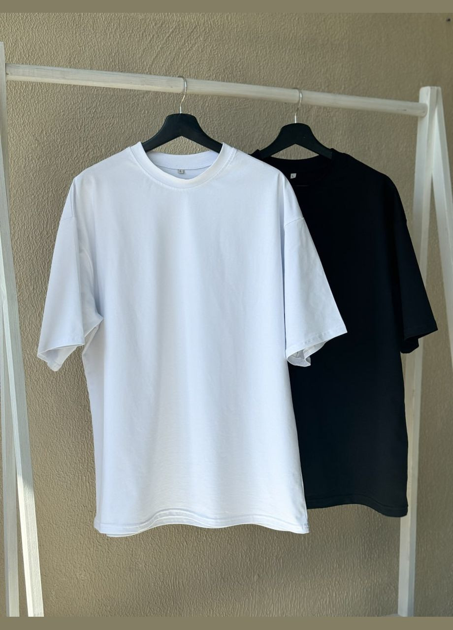 Черно-белая комплект из двух оверсайз футболок премиум хлопок. с коротким рукавом Vakko