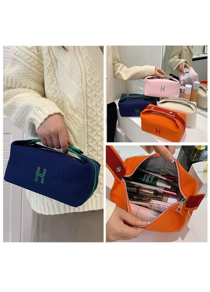 Стильная лаконичная текстильная косметичка в стиле Hermès унисекс голубая No Brand (324796283)