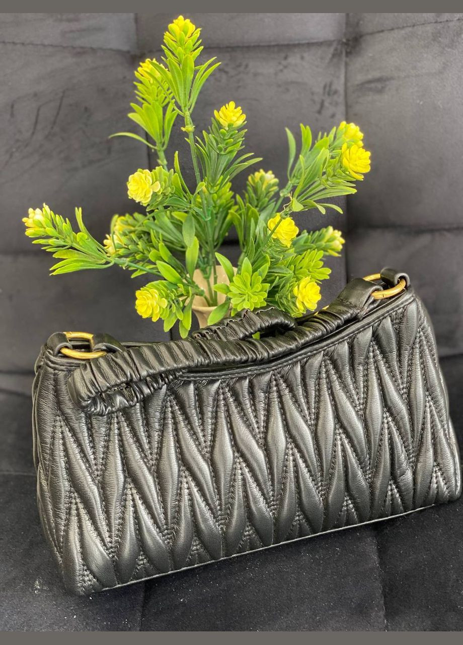 Женская сумка-багет из жатой эко-кожи черного цвета 32360 Fashion (338187827)