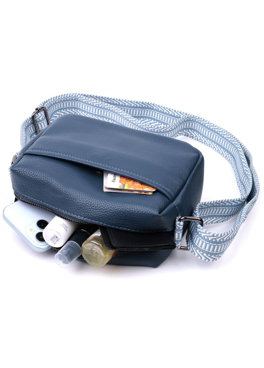 Сумка кроссбоди с широким ремнем через плечо жена одно отделение для стильных женщин из натуральной кожи синяя Vintage (329197714)