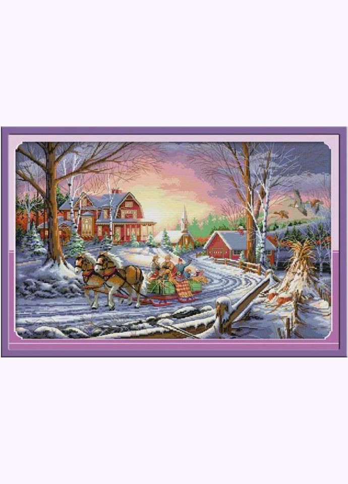 Набір для вишивання за нанесеною на канву схемою "Winter travel".AIDA 14CT printed, 60*41 см Joy Sunday (313613304)