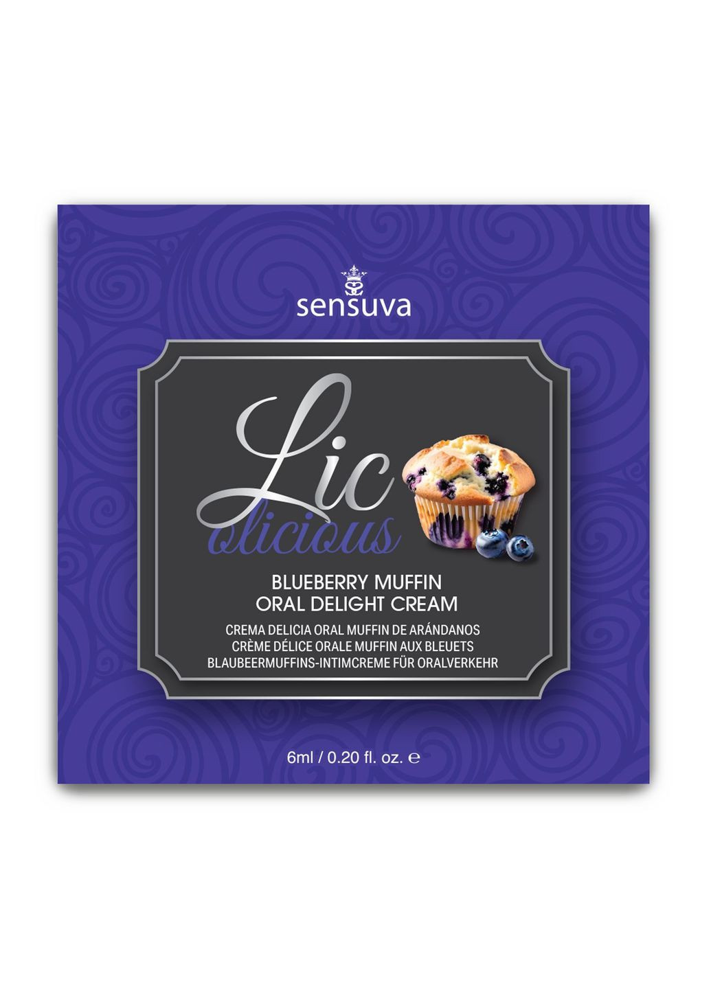 Пробник гелю для мінету Lic-o-licious Blueberry Muffin (6 мл), оліїстий, без цукру Sensuva (334726387)