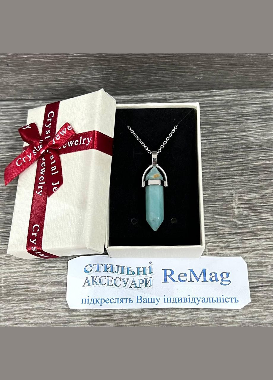 Підвіска з натуральним каменем Амазоніт у формі кристала шестигранника на ланцюжку у подарунковій коробочці АТМ (331291784)