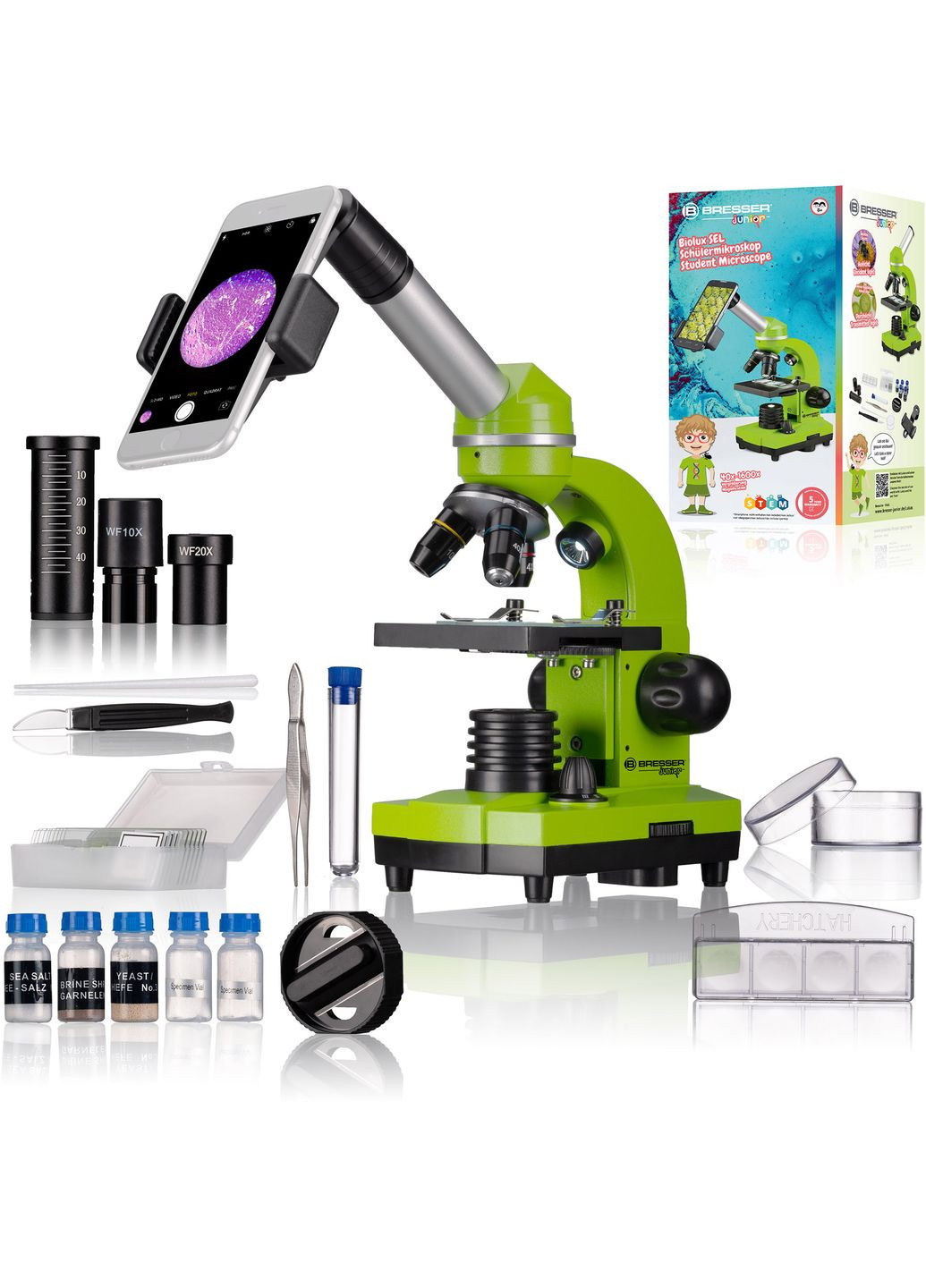 Мікроскоп Junior Biolux SEL 40x-1600x Green з адаптером для смартфона (8855600B4K000) Bresser (346533596)