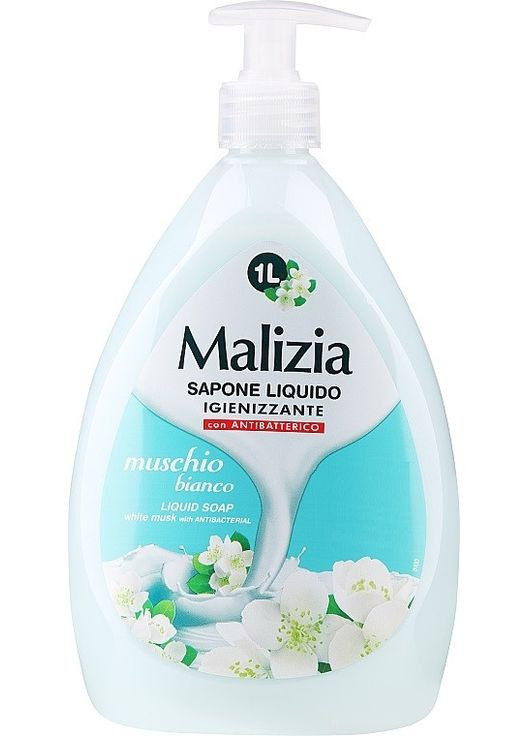 Жидкое антибактериальное мыло Белый мускус с дозатором 1 л Malizia (369717691)