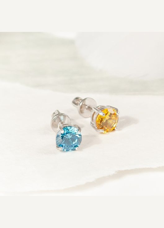 Сережки срібні пусети блакитний та жовтий фіаніт No Brand (333705409)