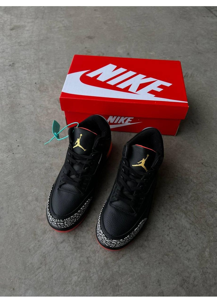 Чорні Осінні кросівки чоловічі nike air jordan 3 black orange найк аір джордан No Brand