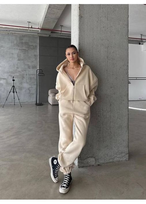 Теплий костюм із трьохнитки на флісі | Обʼємне худі + джогери | Заміри в описі DK/DL Мода без кордонів (361449414)