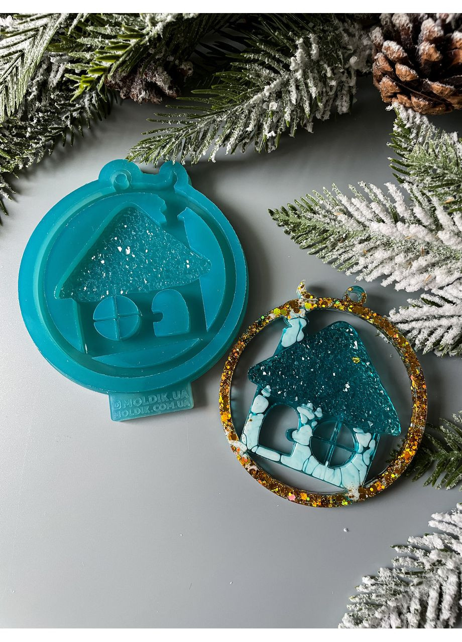 Молд Дім з кристалічною кришею у колі форма для новорічних іграшок на ялинку силіконова форма для епоксидної смоли No Brand (370566972)