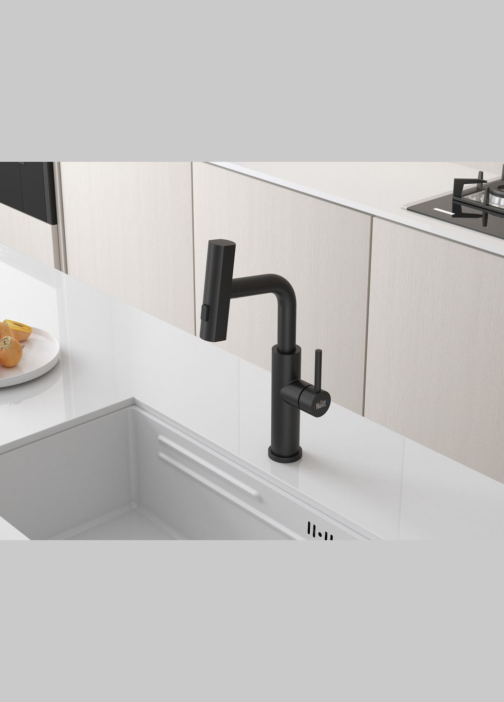 Змішувач на кухню водоспад з висувною лійкою чорний LB-35 Nett (336935092)