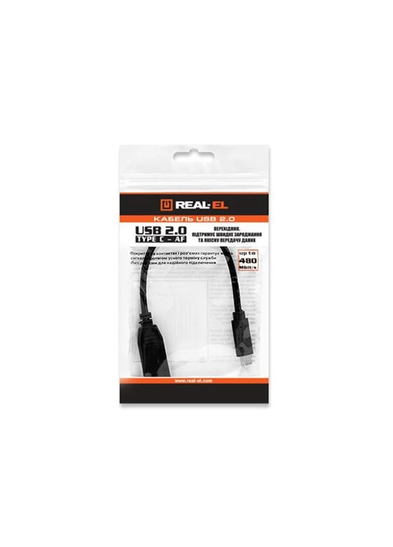 Кабель USB Type-C - USB V 2.0 (M/F), 0.1 м, черний (EL123500017), для передачи данных и зарядки Real-El (354741903)