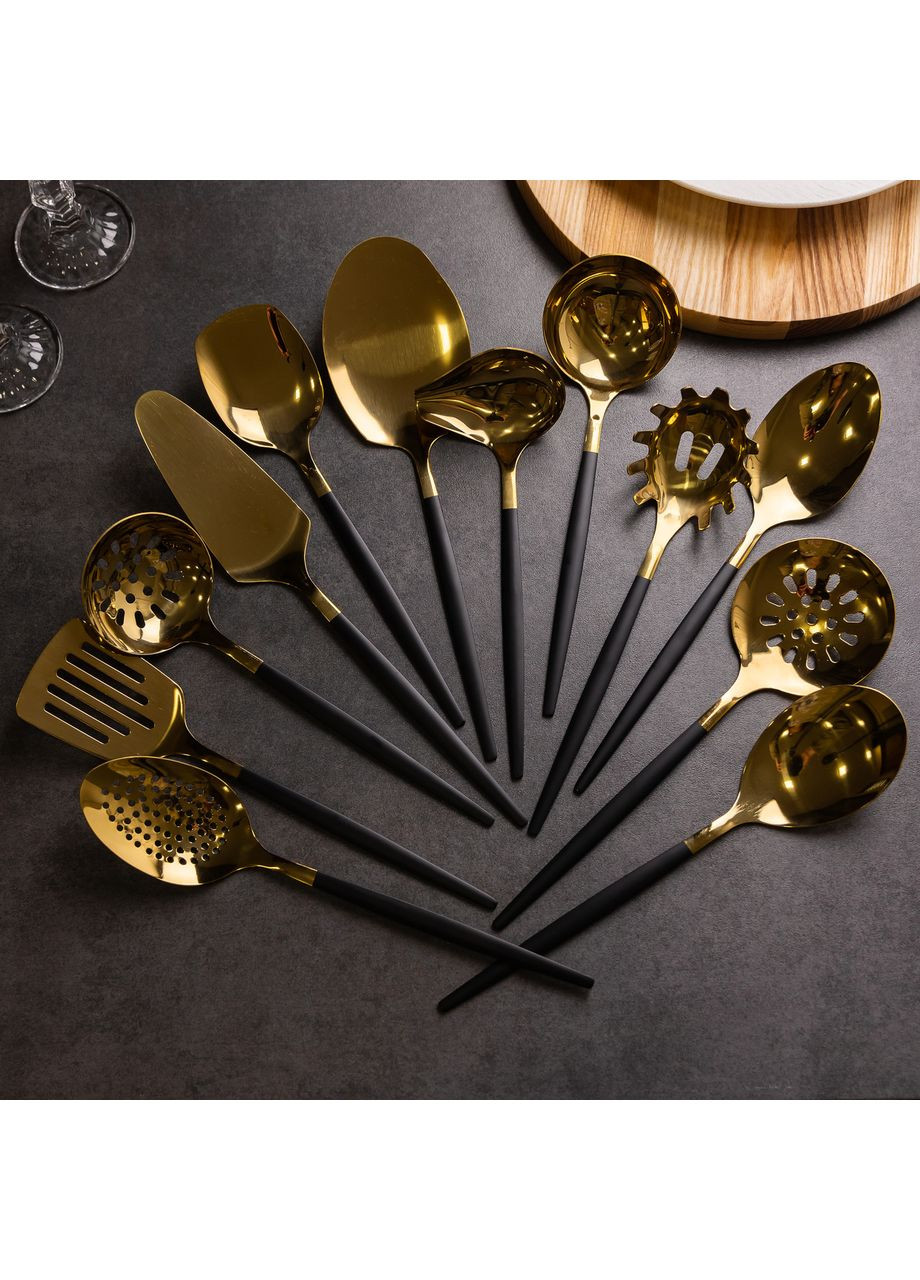 Набір кухонного приладдя 12 предметів із нержавіючої сталі золоті столові прилади для приготування та сервірування ProDobro (364189872)