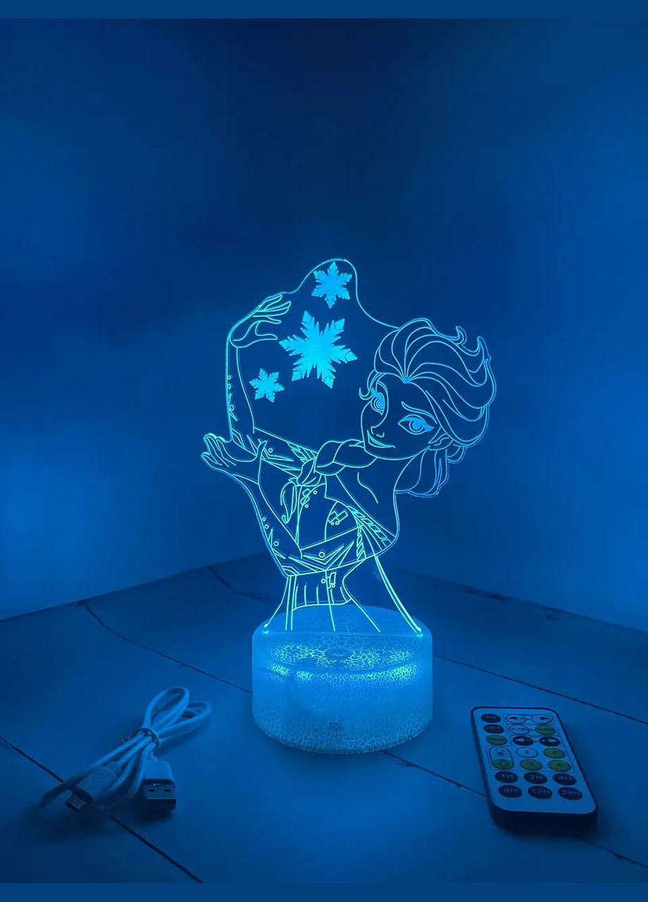 -лампа Ельза, подарунок для фанатів принцес Діснея, світильник або нічник, 7 кольорів, 4 режими та пульт. 3D (278260736)