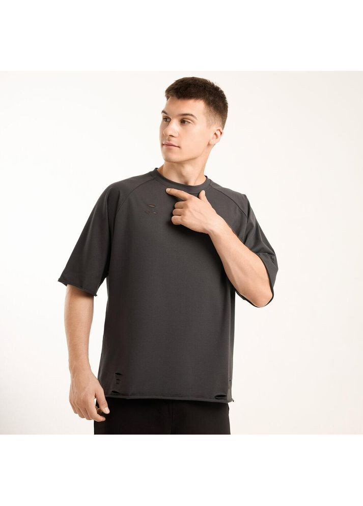 Серая стильная футболка с необработанными краями с коротким рукавом Vakko