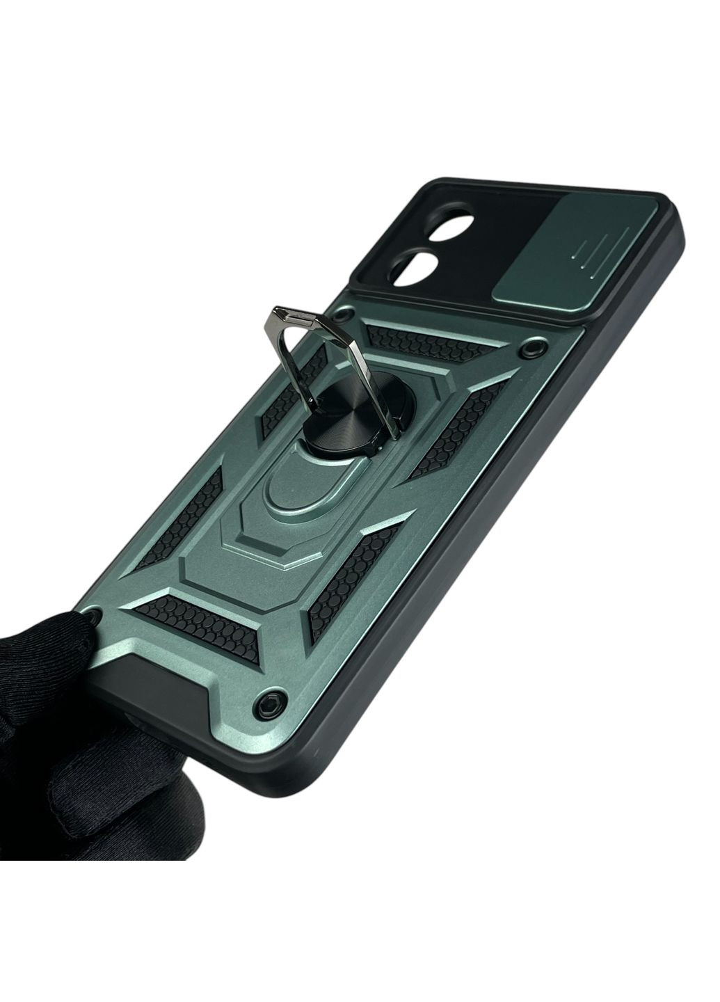 Чехол для Moto E13 (PAXT0034) бронированный с кольцом-держаталем со шторкой на моторола мото E13 зеленый rg1 Motorola (366230365)