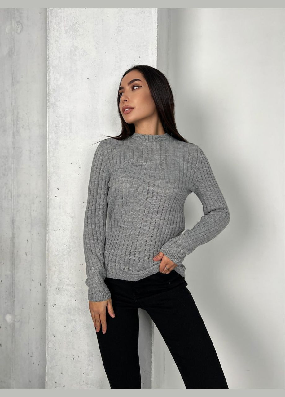 Сірий демісезонний обтягуючий жіночий светр сiрого кольору 31608 Fashion